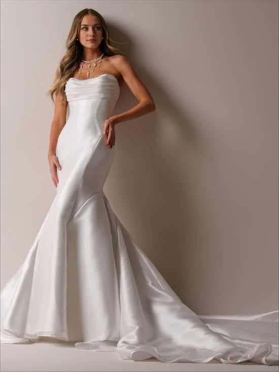 Mermaid off shoulder collar sleeveless strapless backless and floor length wedding dress